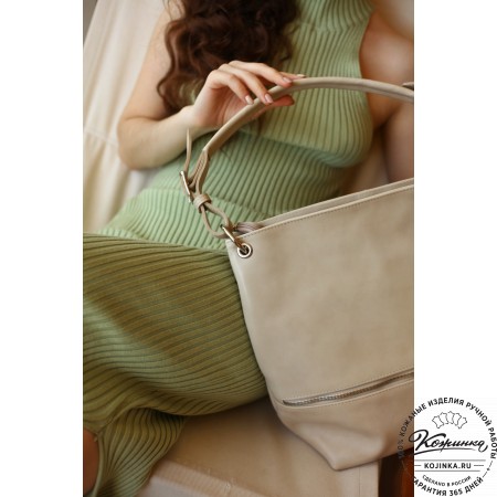  Кожаная женская сумка "Бэлла" (бежевая гладкая кожа)